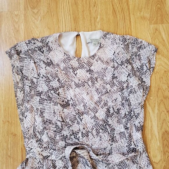 ✨ ALLSAINTS ✨ Evely Midgard Snakeskin Ruffle Mini Dress - [Size 0, Pink/Grey] - Picture 4 of 12